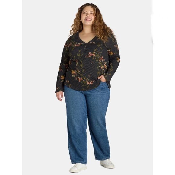 Women's Plus Cozy Waffle Henley Long Sleeve Shirt 2-Pack Size 2X - Picture 4 of 12